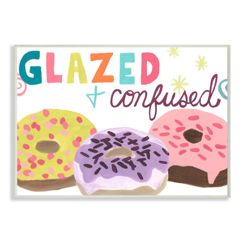 «Glazed and Confuse Fun Donut» par June Erica Vess - impression d'art graphique, H 10 po x l 15 po x P 0,5 po, Bois