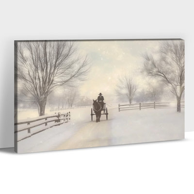 Art mural sur toile grande calèche hivernale - scène de neige de Noël rustique, reproduction d'art d'affiche pour salon, chambre à coucher, bureau, décoration murale, 24 po x 36 po