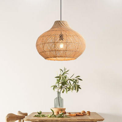 Luminaire suspendu dôme en rotin naturel tissé à la main 1 lumière 13,7 po Boho