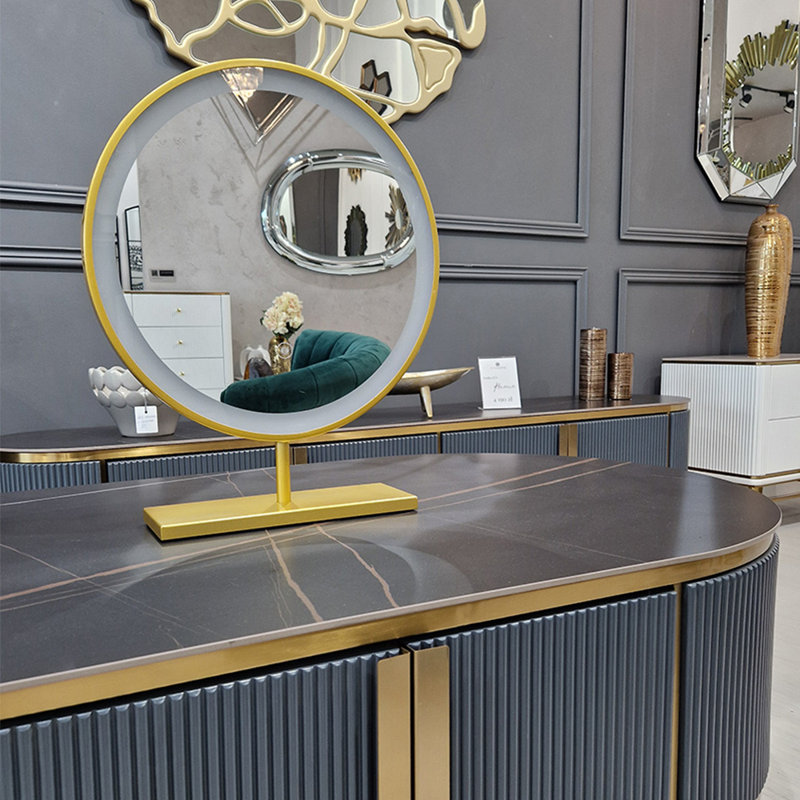 Abraheem Stainless Steel Round Floor Mirror