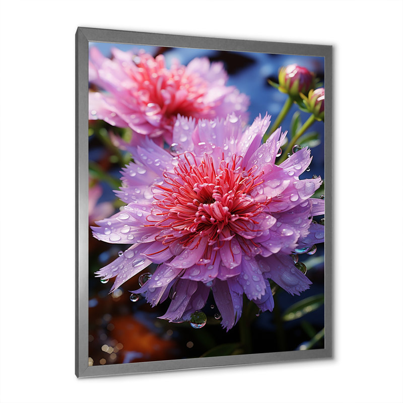 «Pink Mums Elegance In Forest II - Mums», art mural, Cadre photo argenté, H 32 po x l 16 po x P 1 po