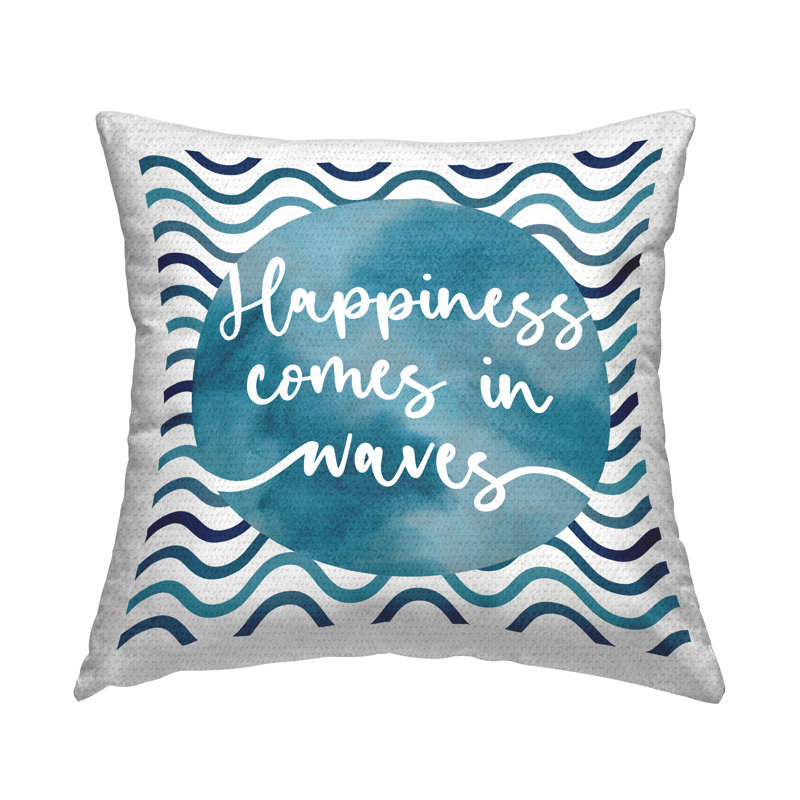 Coussin d'extérieur imprimé "Happiness Comes Nautical Quote" par Linda Birtel