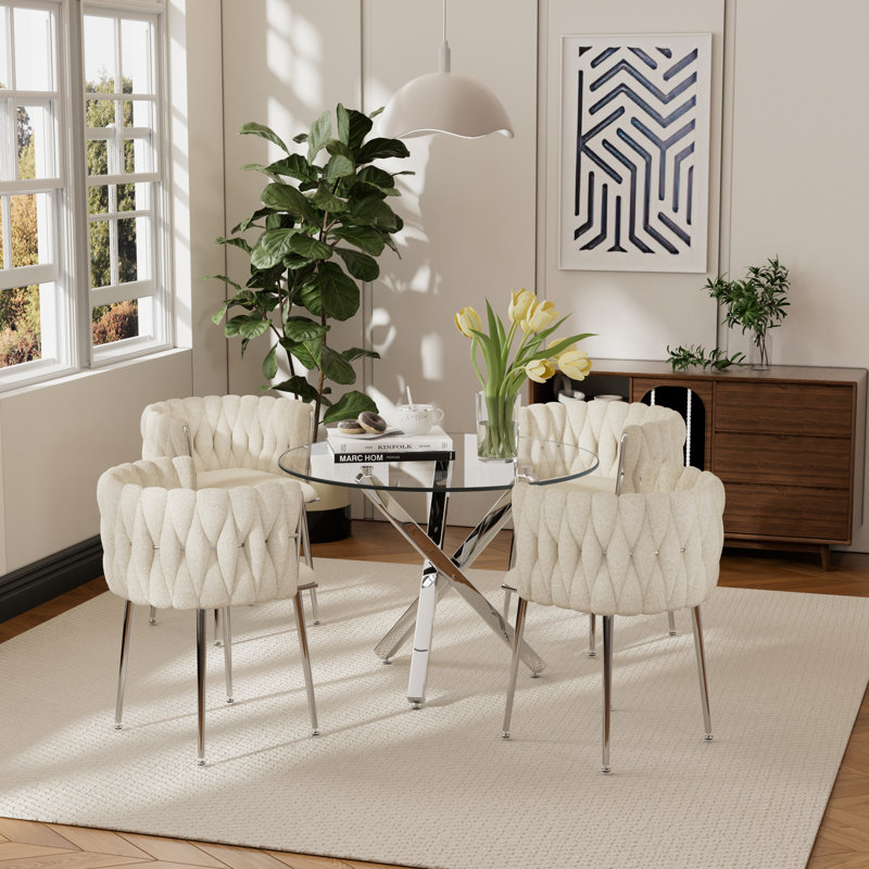 Ensemble de salle à manger Ruppe, Argent, Beige/Argenté, H 29,5 po x L 47,24 po x l 47,24 po
