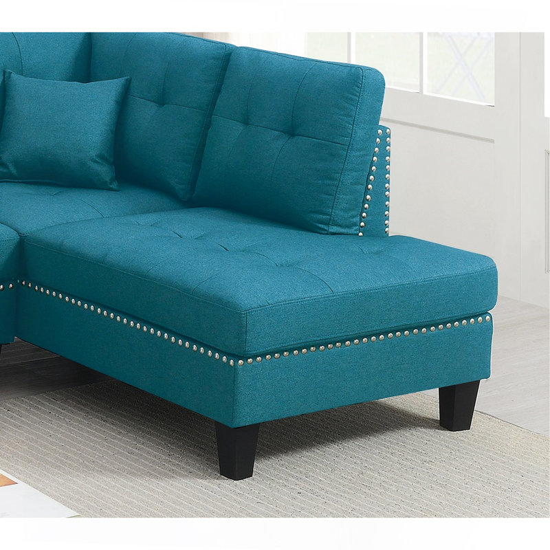 Living Room Furniture 2-PCS Sectional Sofa Set LAF Sofa And RAF Chaise Tweeted-Like Velvet Tufted Couch Nailheads