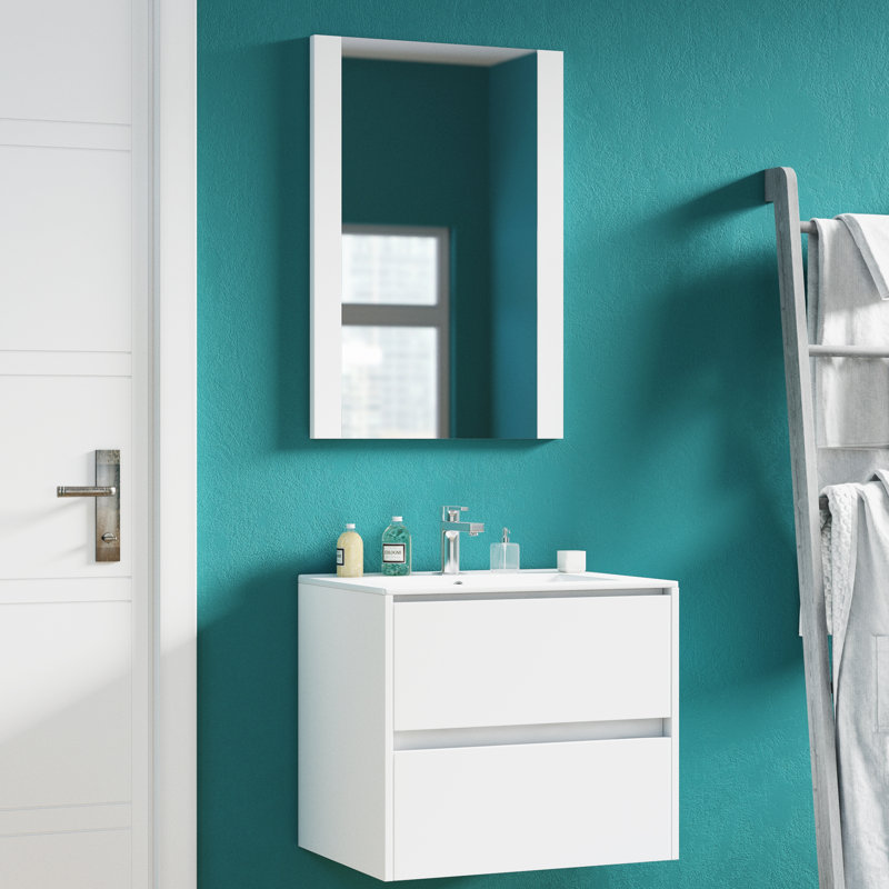 Ensemble de meuble-lavabo de salle de bain simple mural 24 po avec miroir Oquendo, Blanc lustré