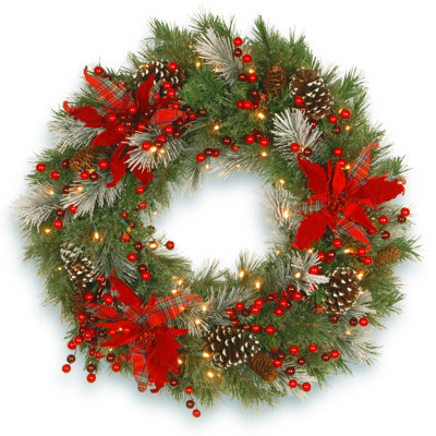The Holiday Aisle® Tartan Plaid Wreath with Battery Operated Lights