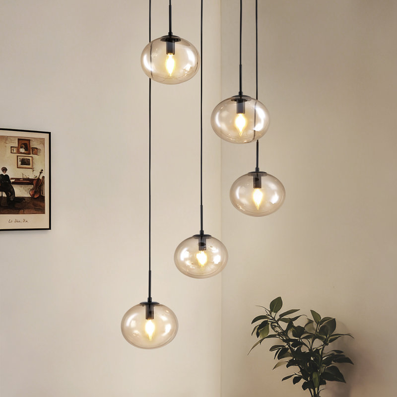 Lustre globe en verre moderne à 5 lumières Orbelle, luminaire suspendu noir pour îlot de cuisine et salle à manger