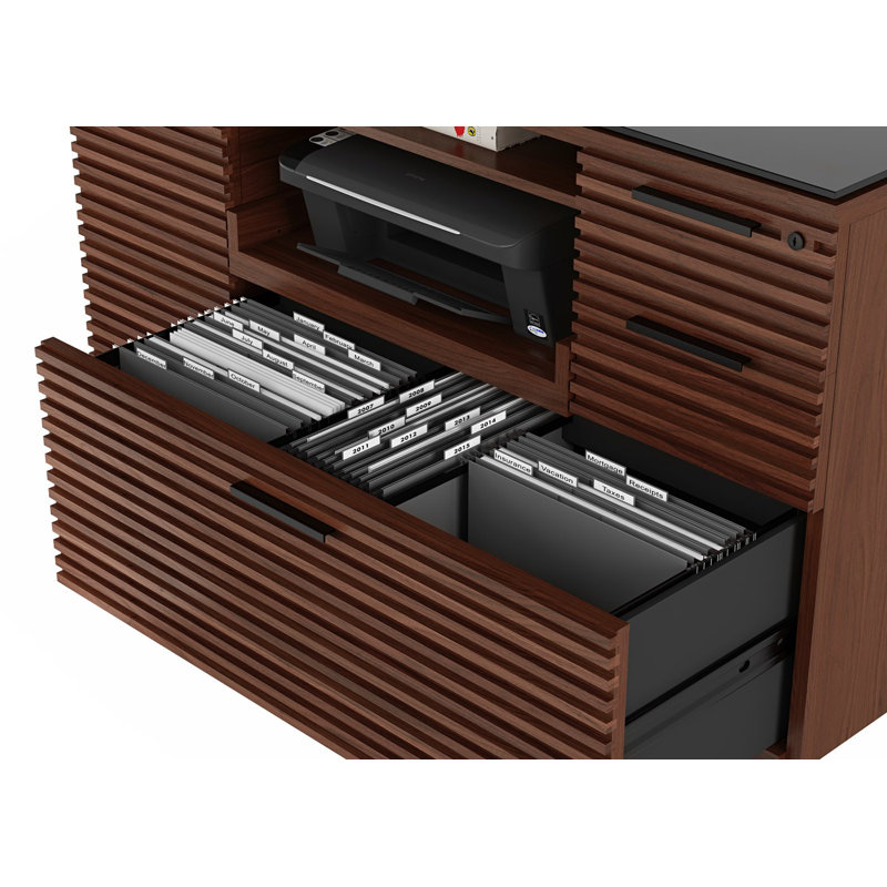 Corridor 3-Drawer 2-Shelf Filing Credenza, Chocolate Stained Walnut