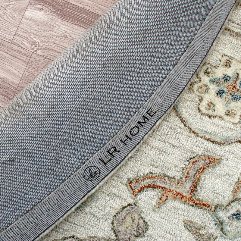 Cream/Blue Traditional Handmade Floral Wool Indoor Area Rug, Round 8'6"