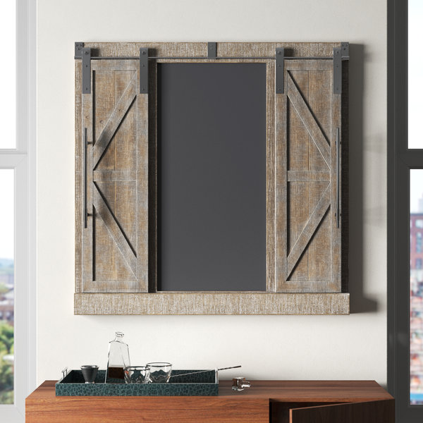Sliding Barn Door Wall Storage with Mirror Brushed White