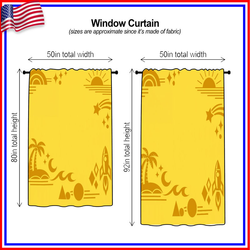 Rideaux de plage, rideaux occultant et rideaux de plage Yellow Beach - 1 panneau, 50" x 80" - 1 Panel, Sheer