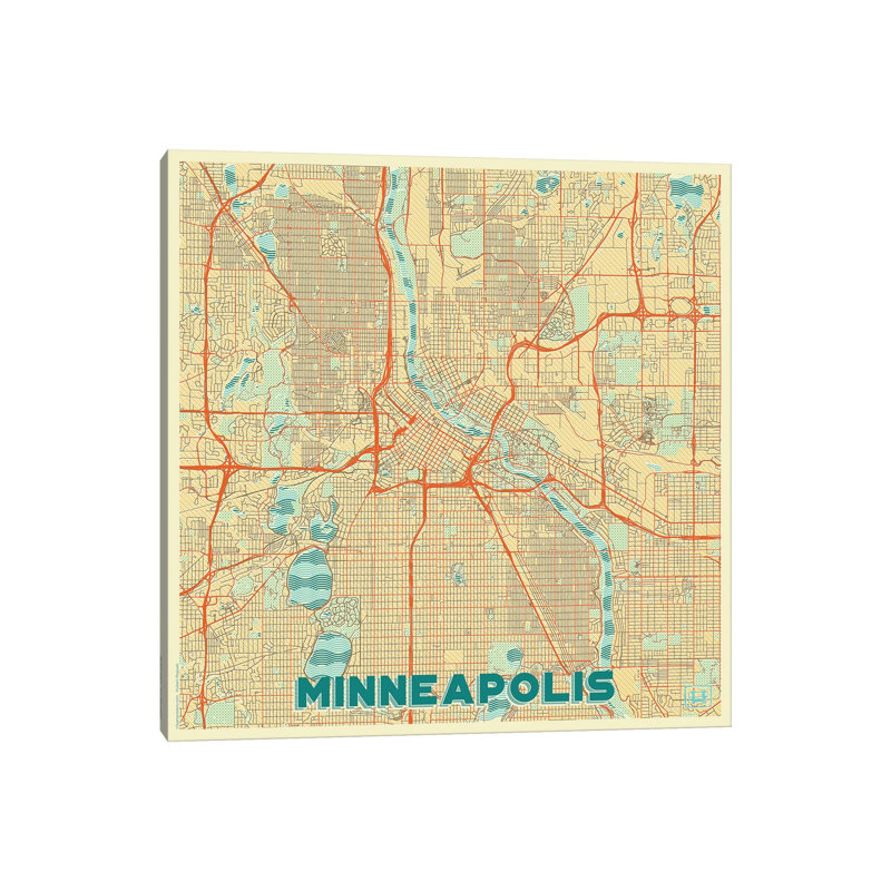 Minneapolis Retro Urban Blueprint Map by Hubert Roguski - Wrapped Canvas Print, 93.98 cm H x 93.98 cm W x 3.175 cm D