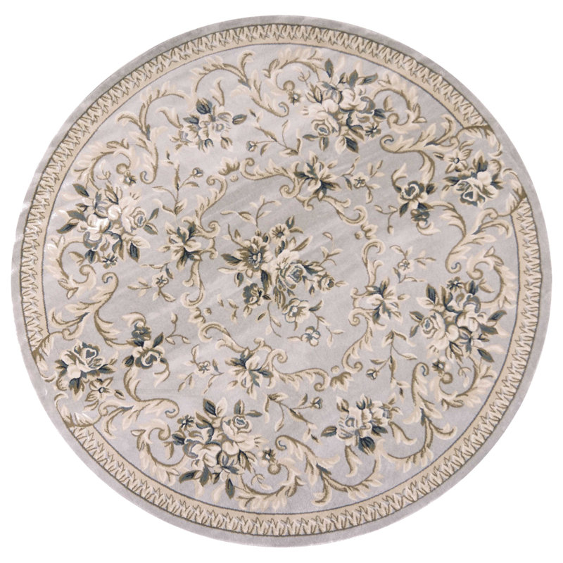 Vianney Oriental Slate Area Rug, Round 7'10", Light Gray