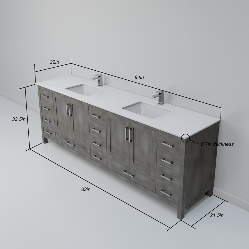 Jacques 84 in. W x 22 in. D Double Bath Vanity and Top, Distressed Gray, White Quartz