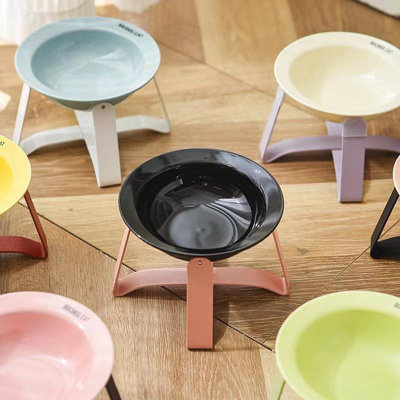 Ceramic Pet Bowls With  Metal Stand 2PCS Set Anti-Slip Elevated Food Water Feeder For Cats Dogs