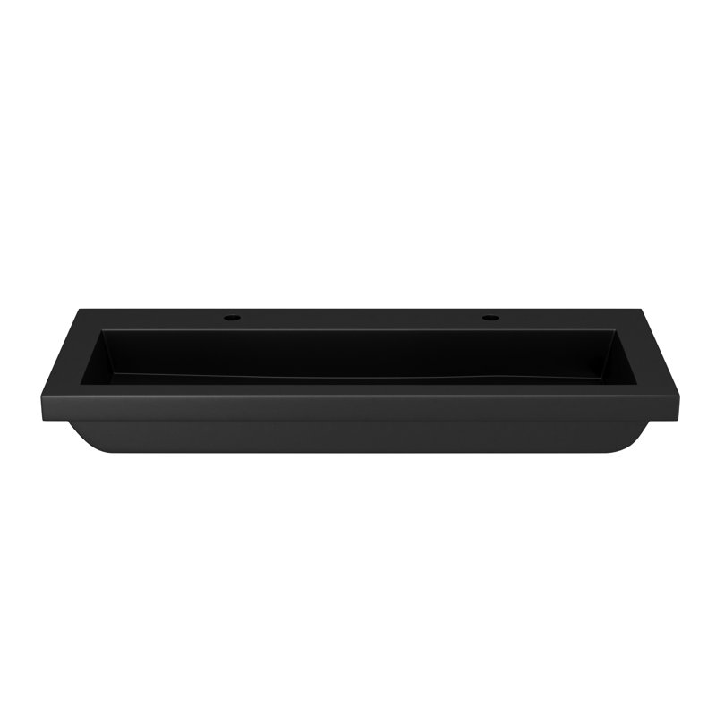 Trough Concrete Handmade Rectangular Drop-in Bathroom Sink, Two Holes Faucet, Charcoal