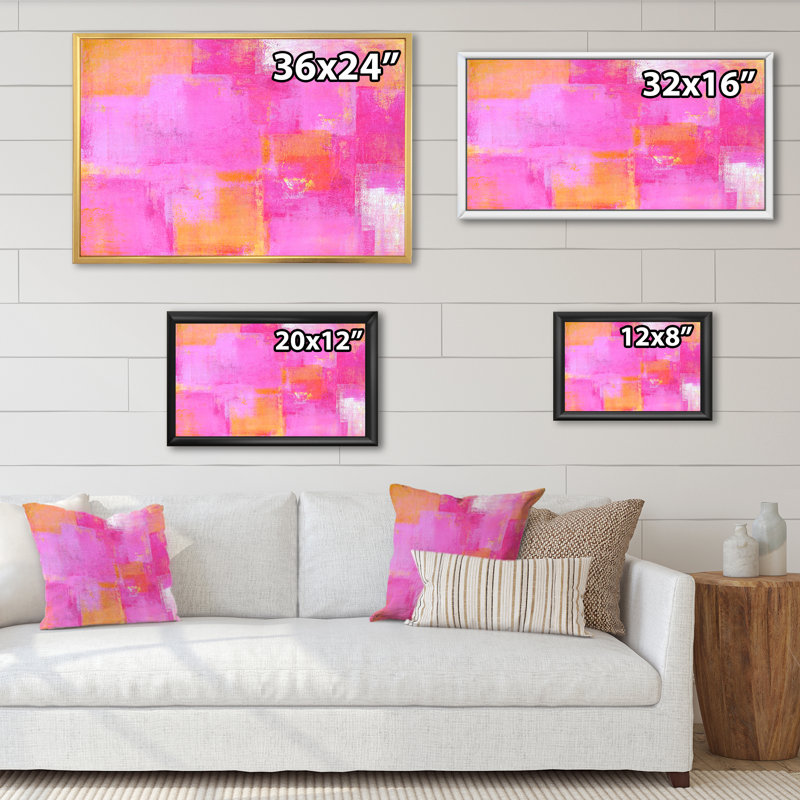 «Pink and Orange Colorfields II», reproduction sur toile flottante, H 24 po x l 36 po, Reproduction avec cadre flottant, Doré