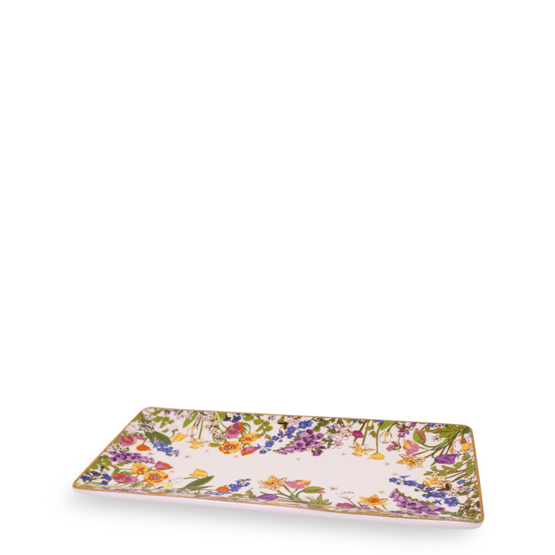 Plateau rectangulaire en céramique, bouquet de graines de prairie