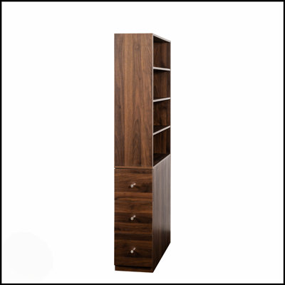 Grande armoire de rangement moderne en bois avec tablette à 4 niveaux et 3 tiroirs latéraux pour la présentation et l'organisation dans le salon ou le bureau personnel