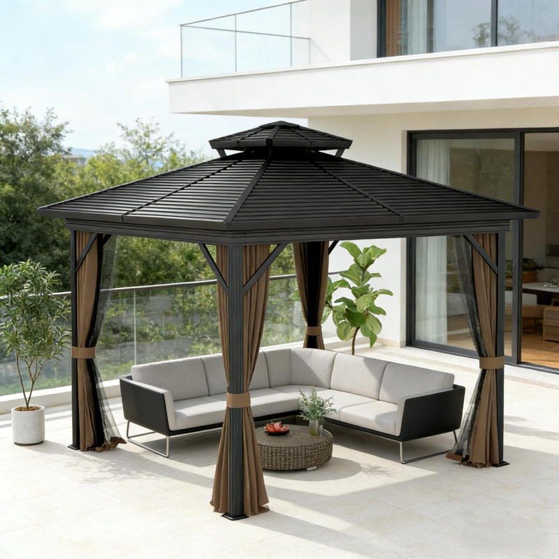 Auvent de toit en métal durable, pavillon de jardin en aluminium réglable pour recevoir à l'extérieur