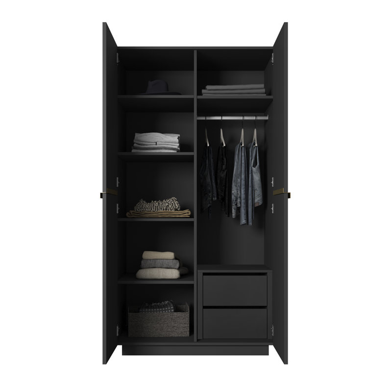 Badal Manufactured Wood Wardrobe, Black/Gold