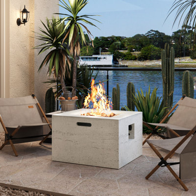 Kalenor 24-Inch Contemporary Square Fire Pit With Adjustable Flame And Lightweight MGO