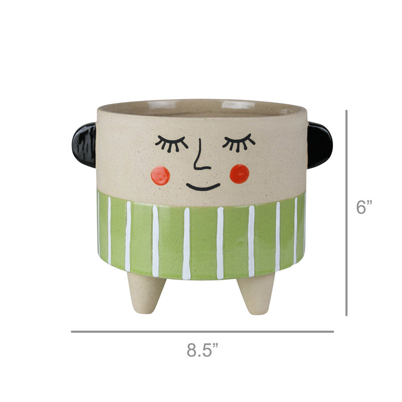Cache-pot en céramique Carlyse, H 6 po x l 8,5 po x P 6,8 po, Crème/Vert