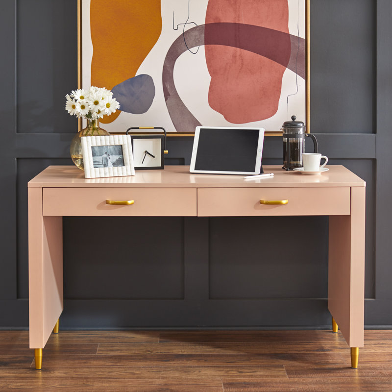 Roni Solid Wood Writing Desk, Blush Pink
