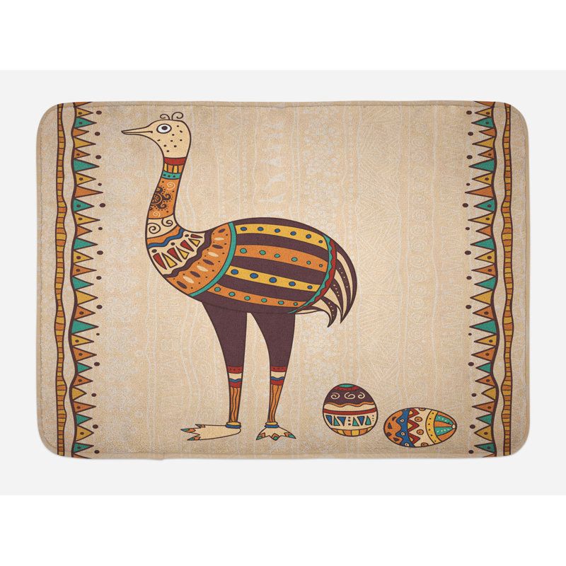 Multicolor Boho Ostrich Pattern Plush Bath Mat