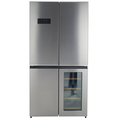 Réfrigérateur 36 pouces à porte française - Réfrigérateur à 4 portes à profondeur de comptoir en acier inoxydable à 4 portes et 595 L avec congélateur inférieur, armoire à vin dédiée, tablettes réglables, machine à glaçons, écran tactile pour bureau de cuisine