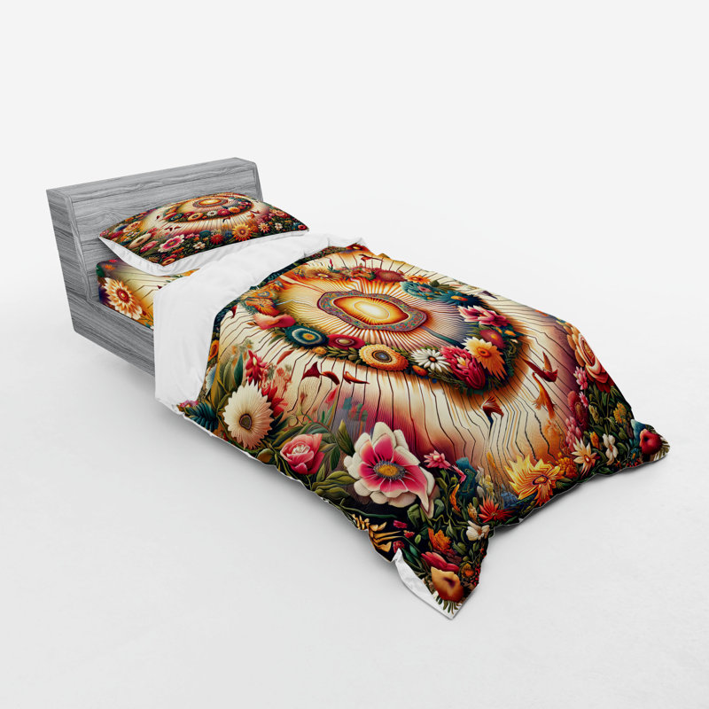 Ensemble de literie à motif floral Ambesonne et rose à feuilles persistantes orange