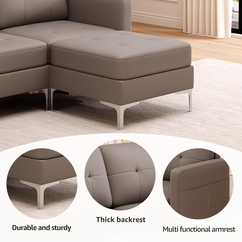 Canapé modulaire 5 pièces Lasheia, Cuir gris