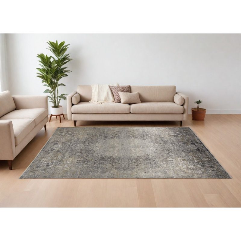 Tapis oriental usé tissé à la machine 12 pi x 15 pi brun et gris