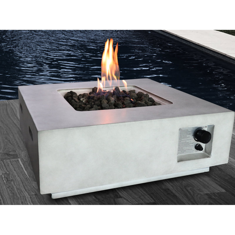 Table de foyer d'extérieur en béton au propane / gaz naturel, 40000, gris, rouille, chaleur moderne, 30 po x 30 po x 11 po, jardin naturel au propane 59 lb