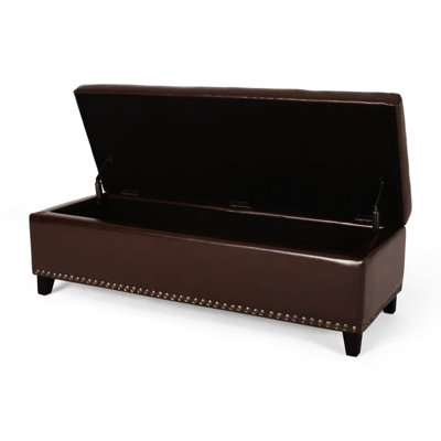Modern Leather Storage With Classy Tufting And Nailhead Accents - Chestnut, 49.76W X 19.36D 15.56H, Spacious Interior Fashionable Waffle Design Trim Chestnut Color, Ample Available