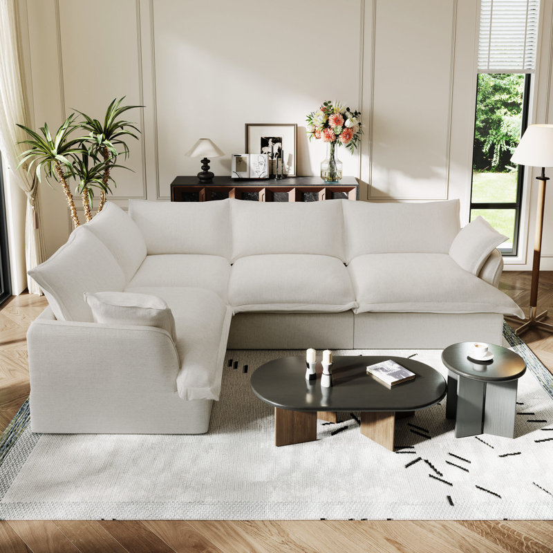 Canapé modulaire en lin mélangé Linen Blend, canapé convertible rembourré Cloud, Mélange de lin blanc