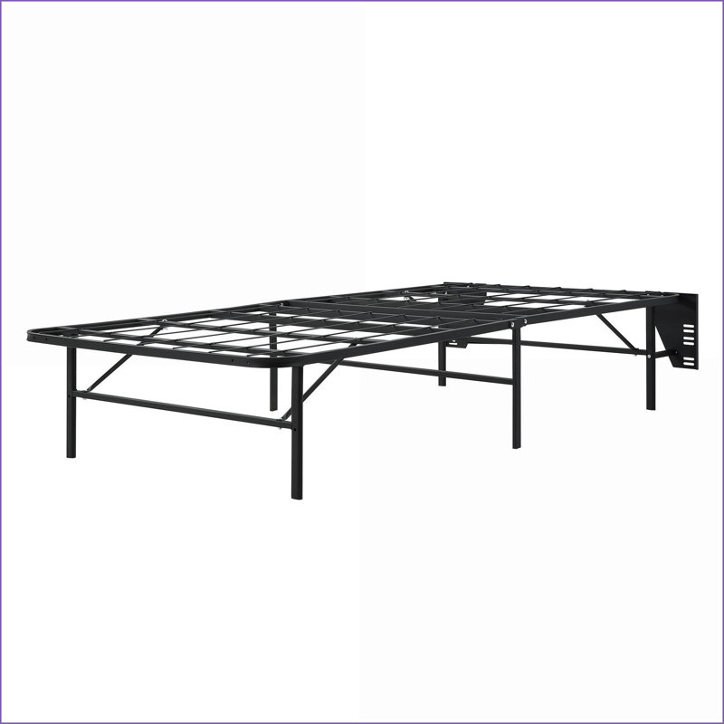 Structure de lit plateforme simple en métal noir - assemblage pliable et sans outils, profil haut de 14 po pour les chambres d'amis