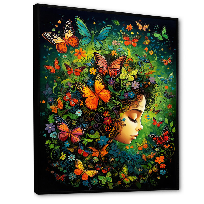 «Intime Butterfly Bliss Girl», reproduction, H 32 po x l 24 po x P 1 po, Cadre flottant noir
