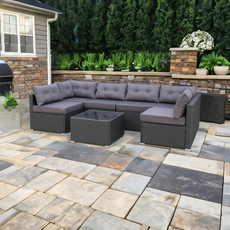 Wicker 6 - Person Modular Patio Conversation Set with Cushions