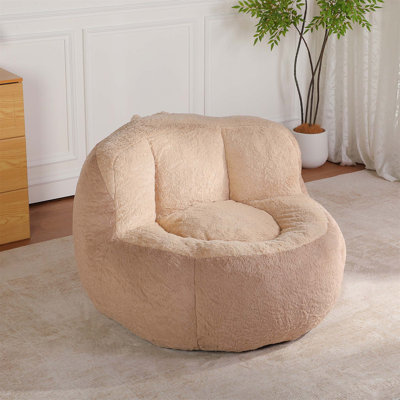 Fauteuil à billes surdimensionné avec rembourrage en éponge déchiqueté, chaise longue en fausse fourrure pour le salon, aucun assemblage requis.