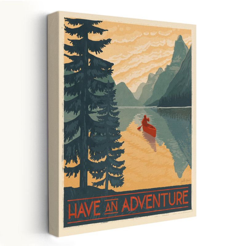«Born To Roam V Adventure» - art d'aventure en canoë-kayak bleu, H 36 po x l 24 po