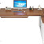 Bureau de direction en L 70,8 pouces avec classeur de 55 pouces, grand bureau d'ordinateur avec rangement et tablettes, solution de bureau à domicile moderne, noyer et blanc-417399170-417399169