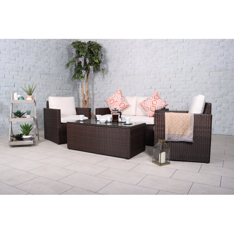 Berlin 2 Seater sofa Set 4 Person with Cushions, Brown, White