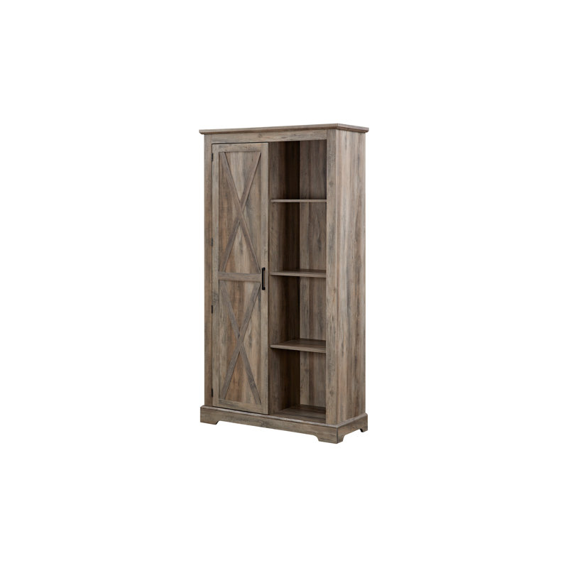 Tall Storage Cabinet Barn Door Storage Country Wood Rustic Farmhouse Pantry Cupboard Barn Door Kitchen Organizer Furniture Home Drawer Shelves 39.37*15.75*74.4  Gray Wash