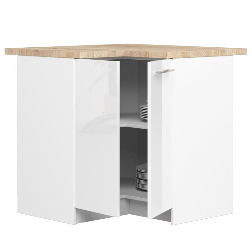 OLIWIA corner kitchen base cabinet in white, glossy white