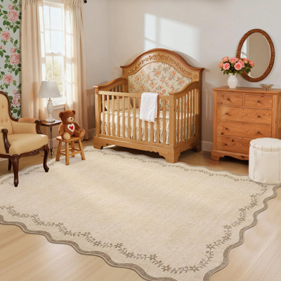 Tapis d'appoint lavable à bords festonnés, doux et antidérapant à poils courts avec envers en TPR pour salon et chambre à coucher, 152 x 213 cm