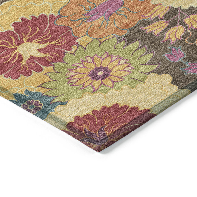 Machine Washable Indoor/Outdoor Matteson ACN2293 Floral Rug, Rectangle 1'8" x 2'6"