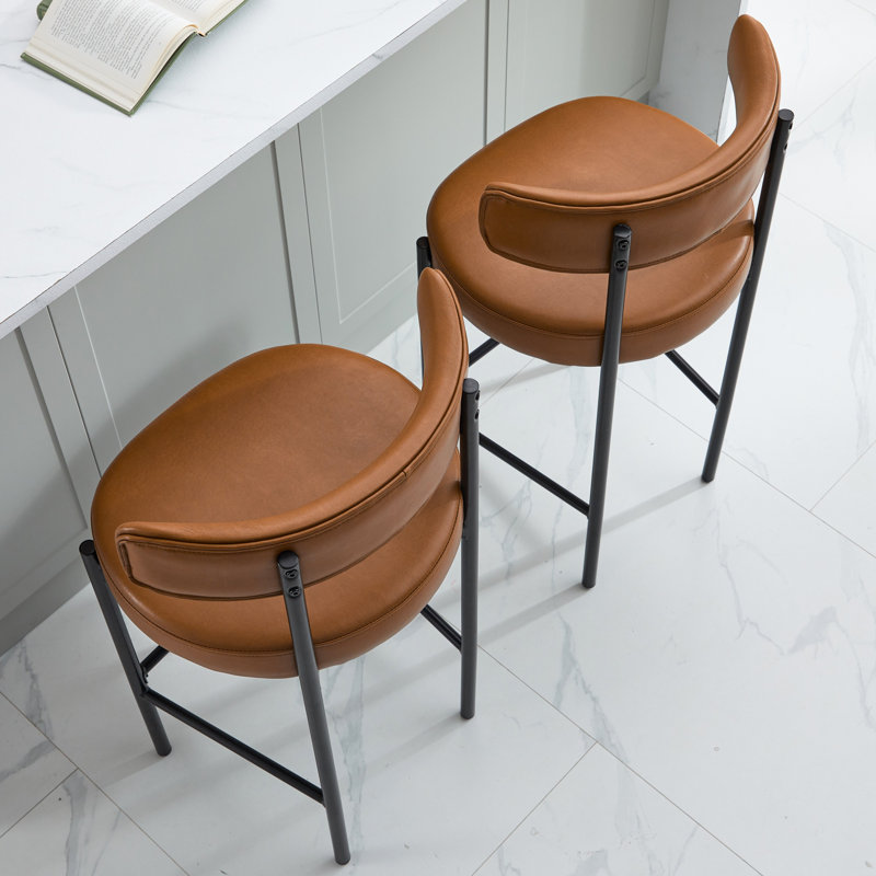 Whisky Brown Faux Leather 24'' Counter Stools with Metal Frame