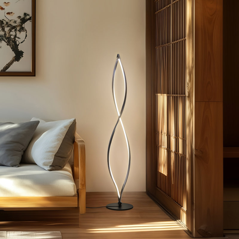  Lampe sur pied DEL moderne industrielle noire avec gradateur 3 voies Twist, Noir