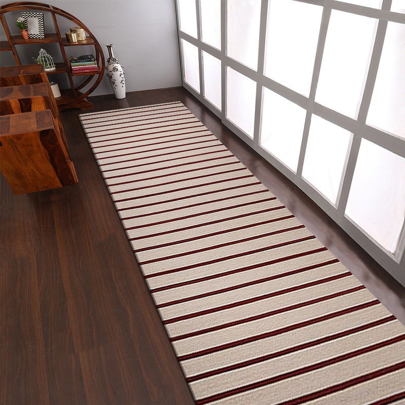 Donora Hand Woven Flat Weave Kilim Wool Eco-Friendly Area Rugs  -  Runner, Cream Red Color, Contemporary Modern Design, Low Pile  Handmade Area Rugs for Living Room, Bed Room